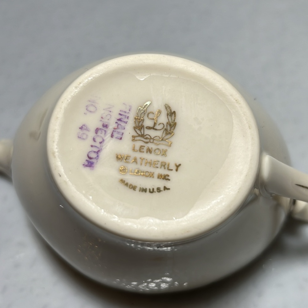 Vtg Lenox Weatherly Creamer/Sugar Scalloped Edge Ivory Bone China Platinum Trim - Picture 4 of 8
